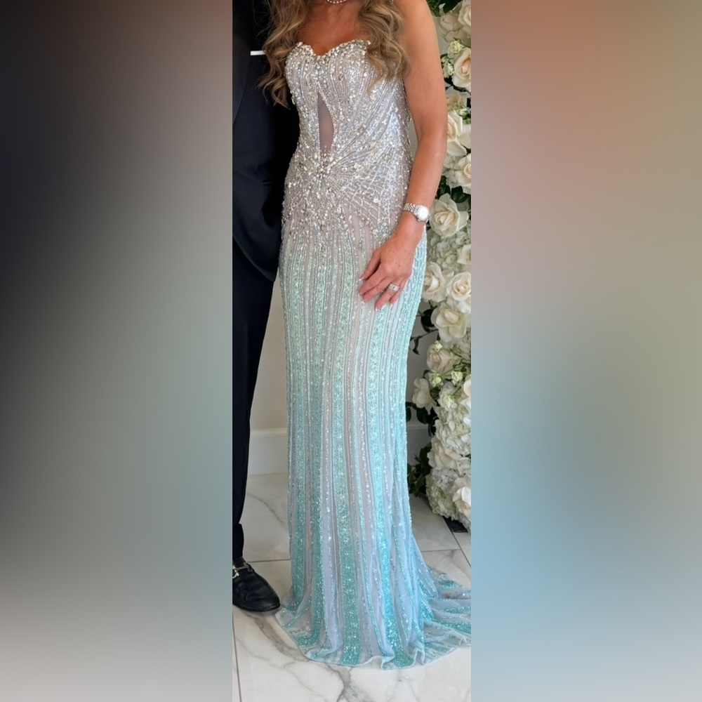 Custom Silver and Blue Evening Gown